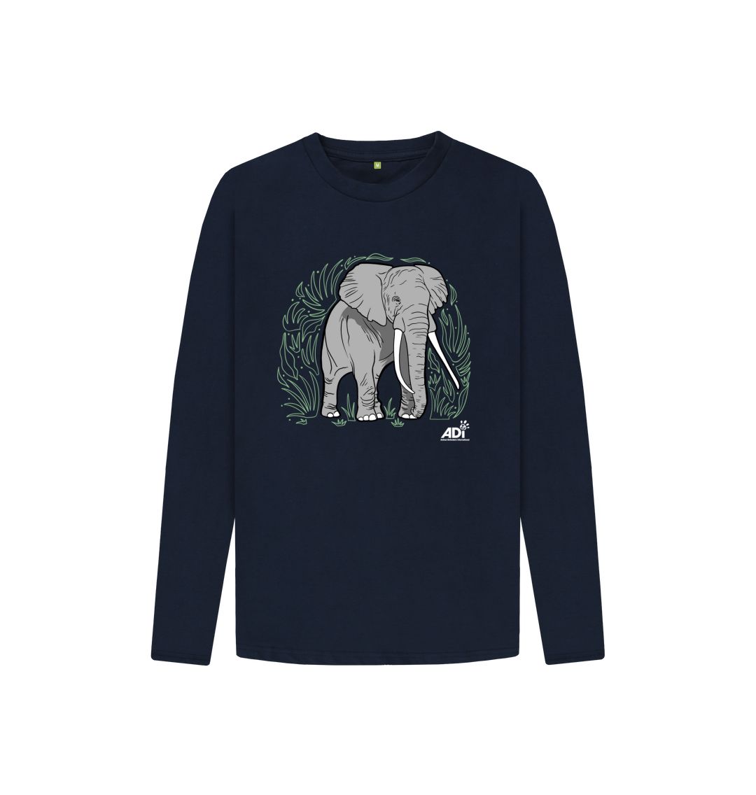 Navy Blue Elephant Kids Long-Sleeved T-Shirt