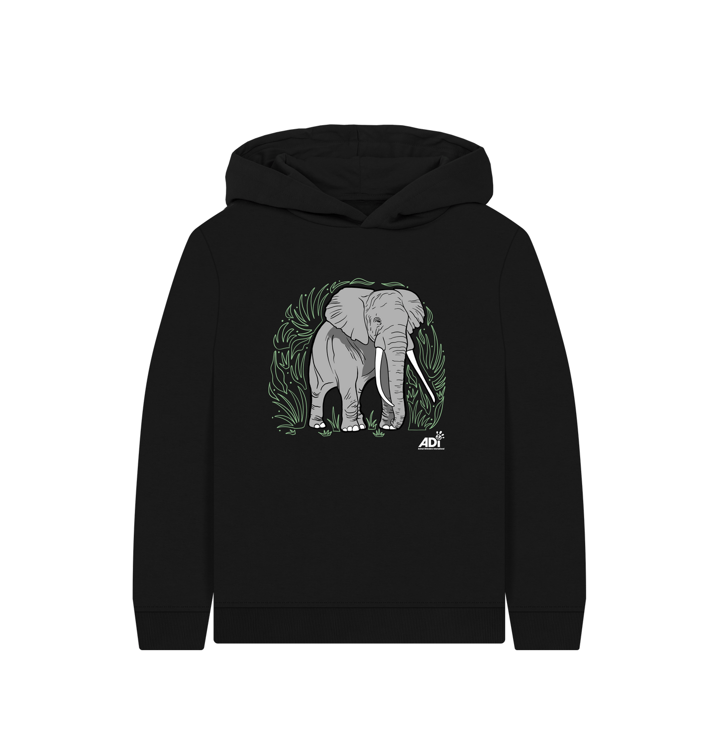 Black Printed Kids Hoodie Front