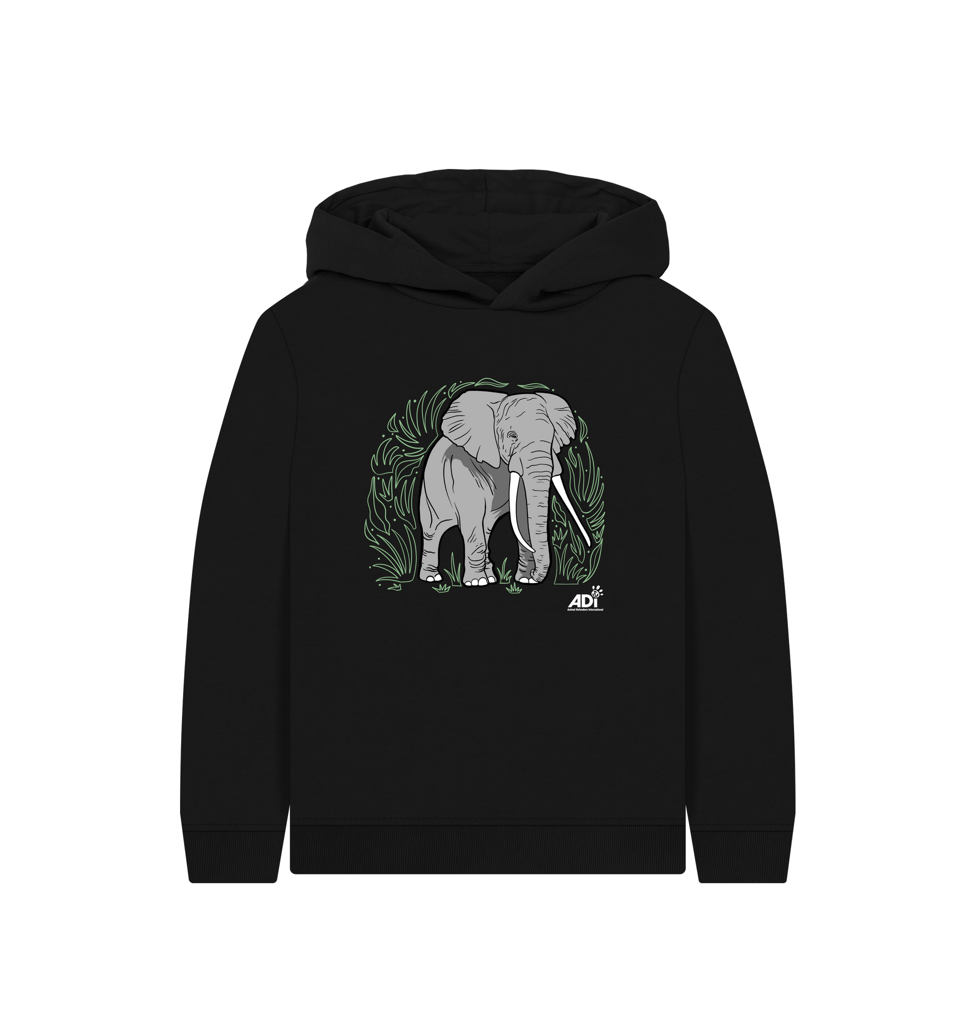 Black Printed Kids Hoodie Front