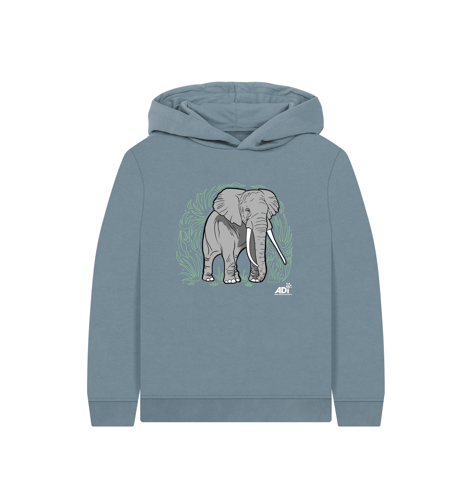 Stone Blue Printed Kids Hoodie Front