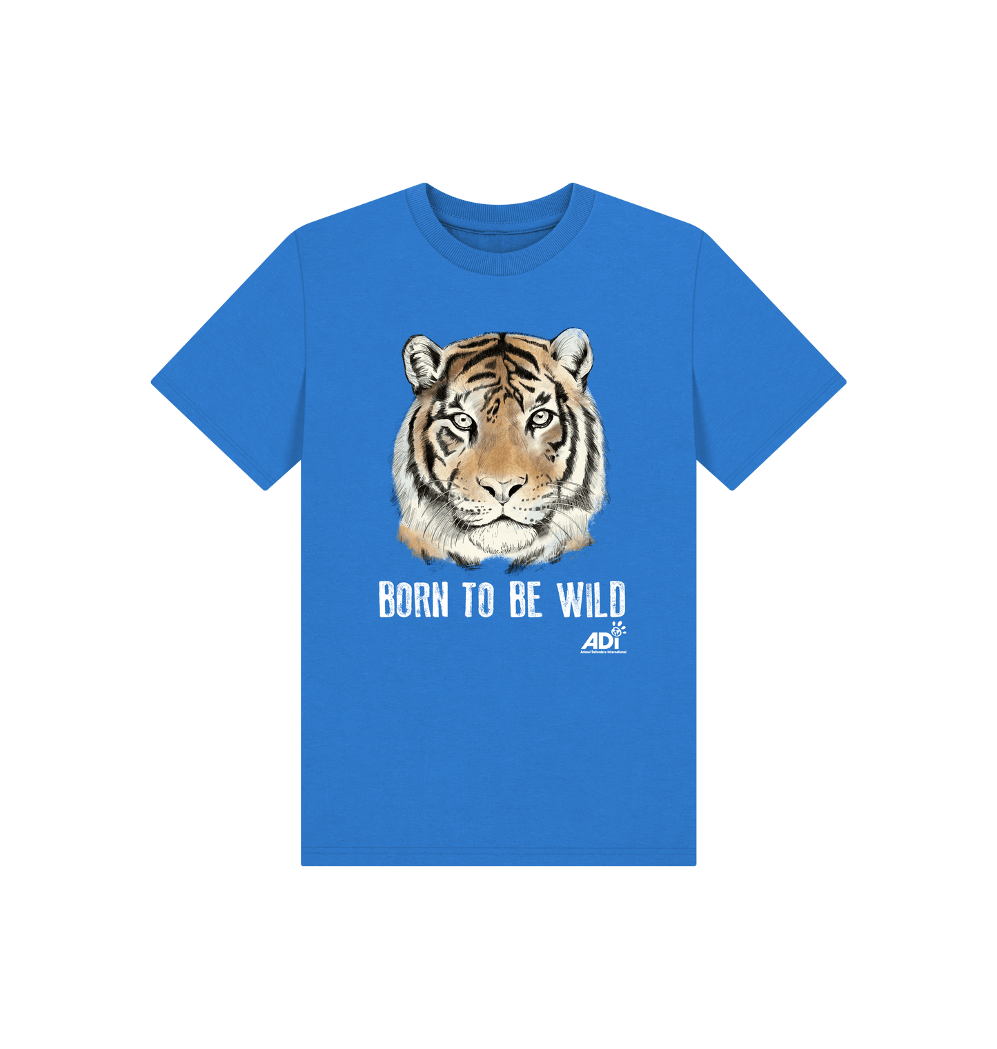 Bright Blue Printed Kids T-Shirt Front
