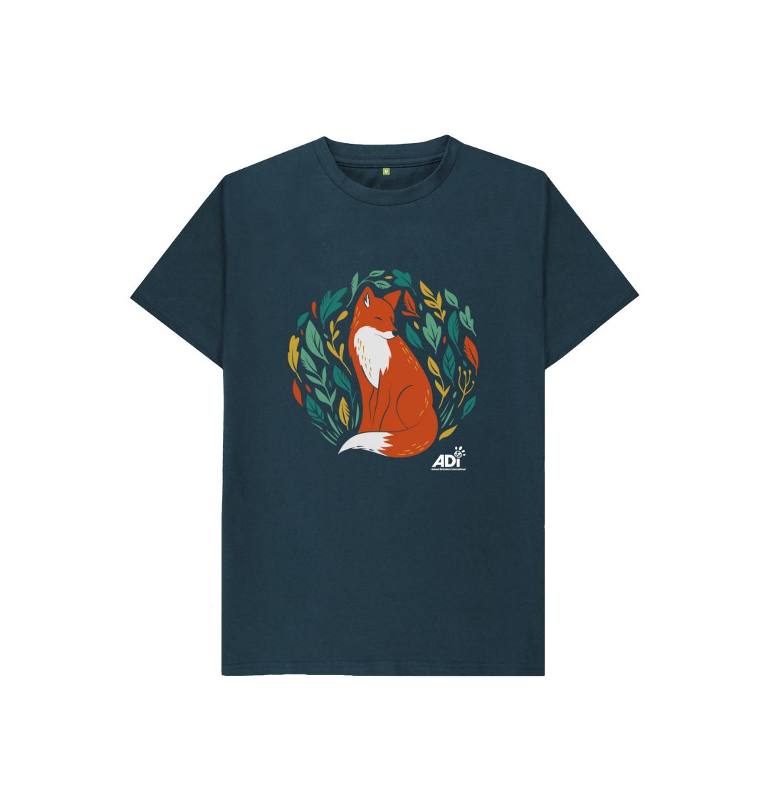 Denim Blue Autumn Fox Kids T-Shirt