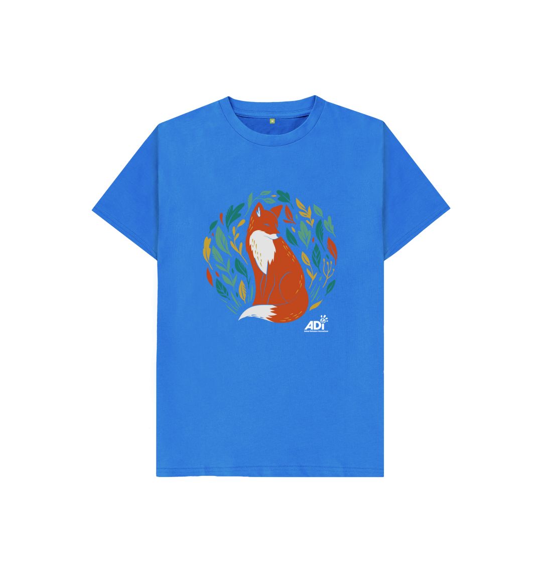 Bright Blue Autumn Fox Kids T-Shirt