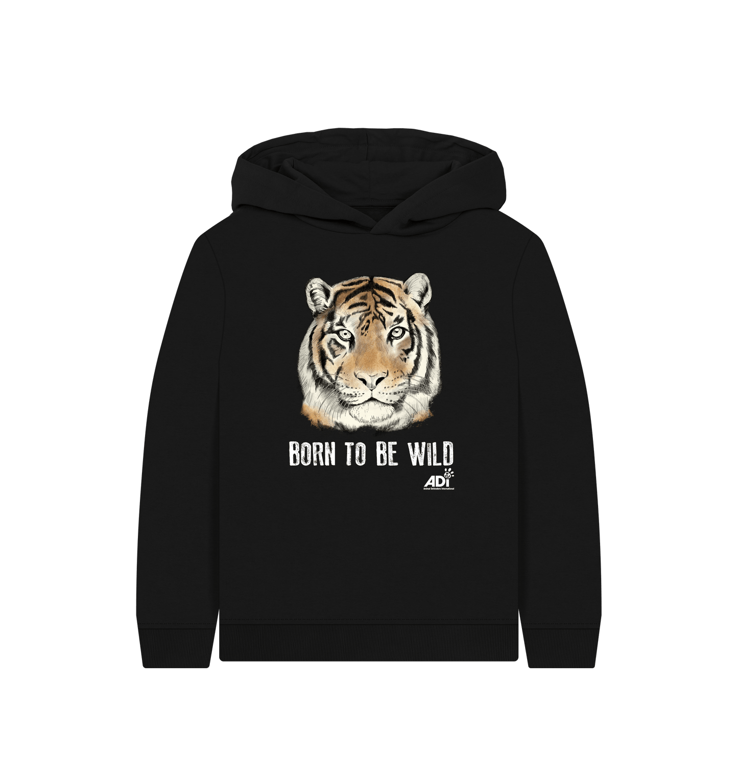 Black Printed Kids Hoodie Front