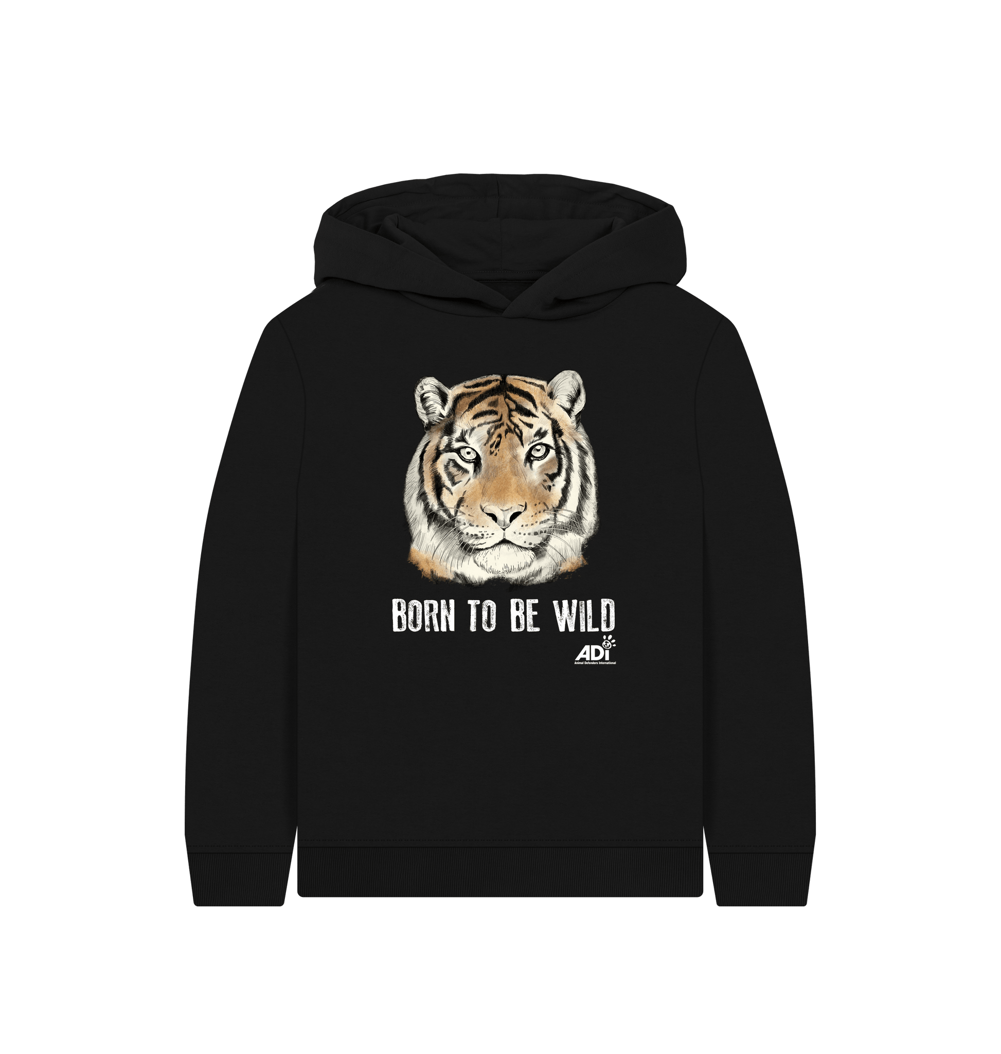 Black Printed Kids Hoodie Front