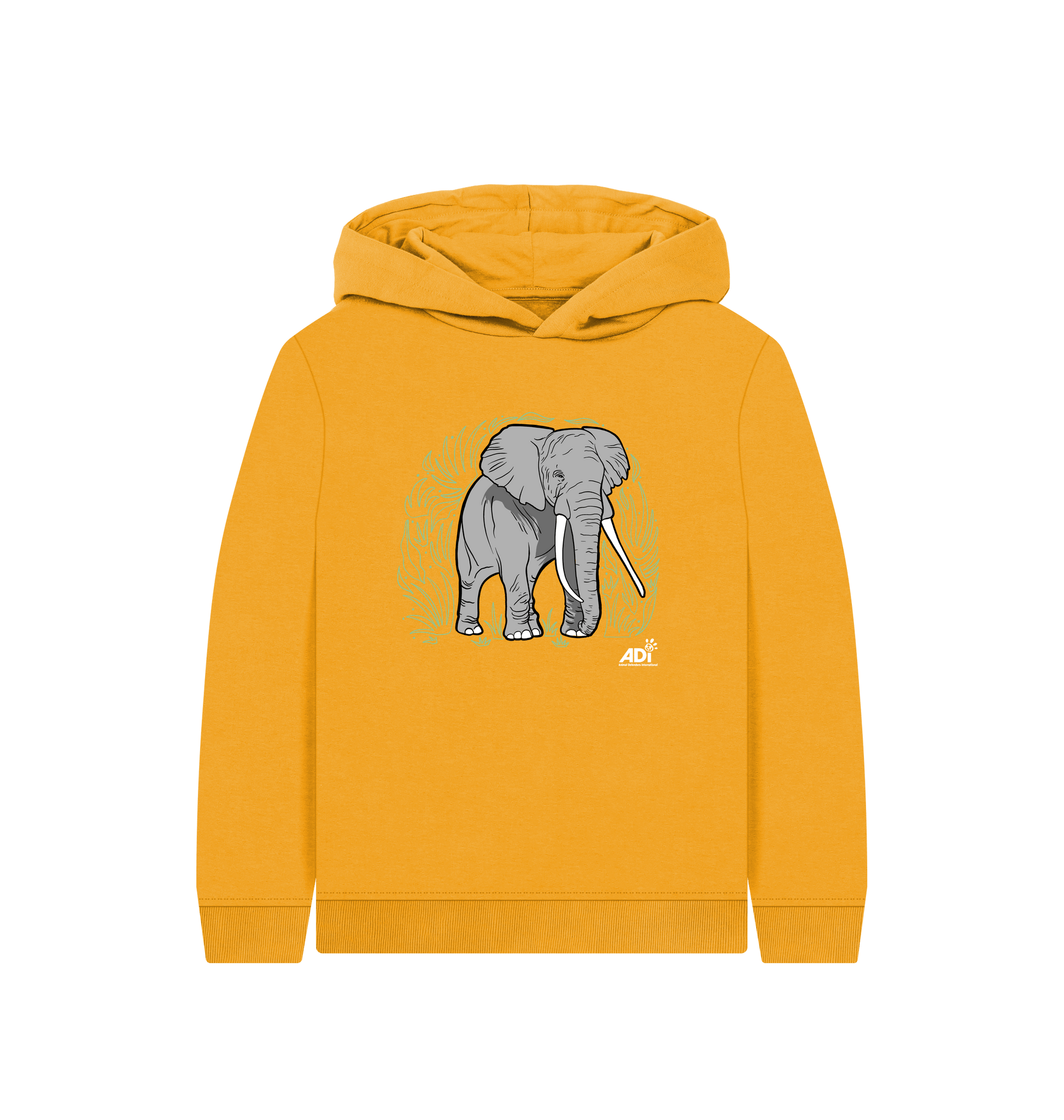 Mustard Printed Kids Hoodie Front
