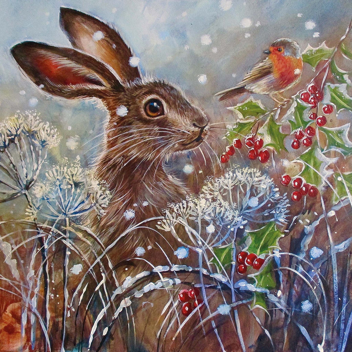Winter Hare and Robin Christmas cards